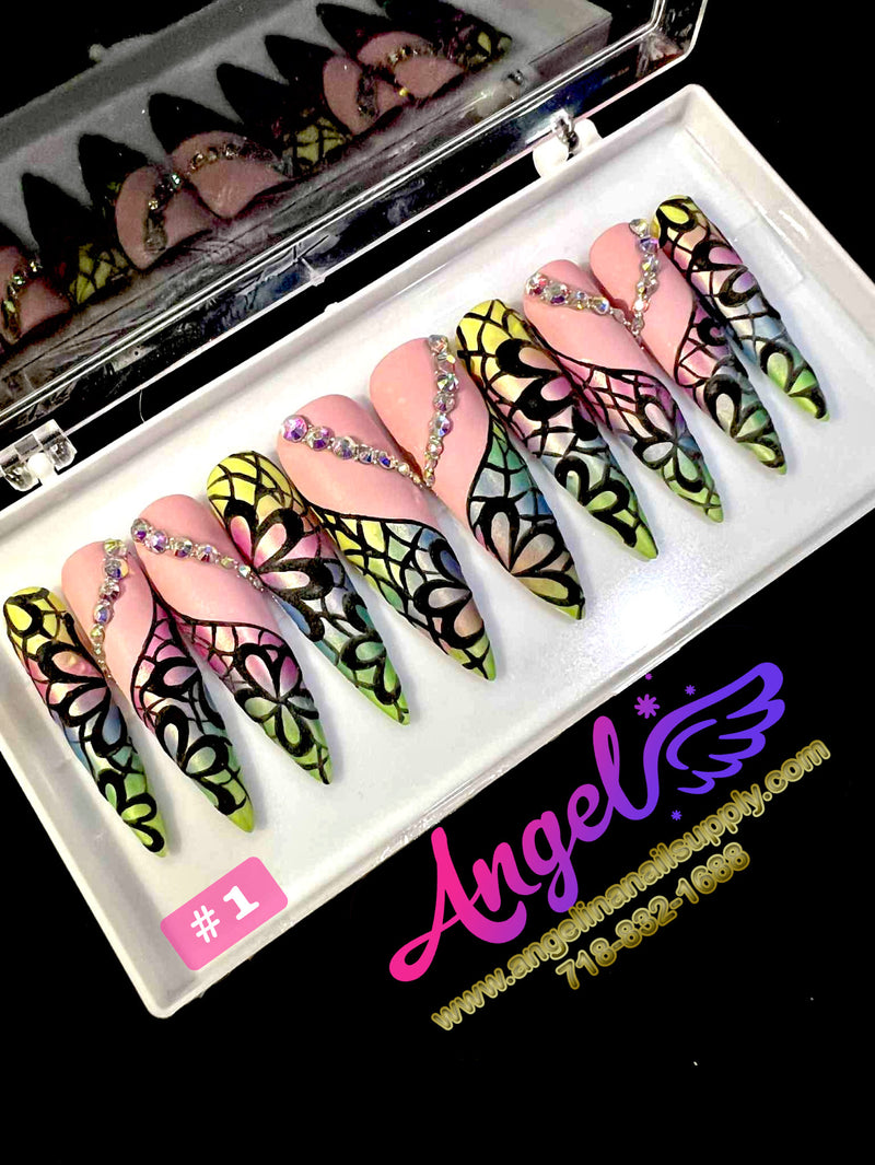 Angelina Handmade Custom Press-On | Long Nail Design #001-#029