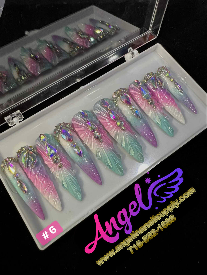 Angelina Handmade Custom Press-On | Long Nail Design #001-#029