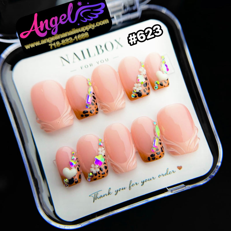 Angelina Handmade Custom Press-On Nails #623 - Cheetah Romance