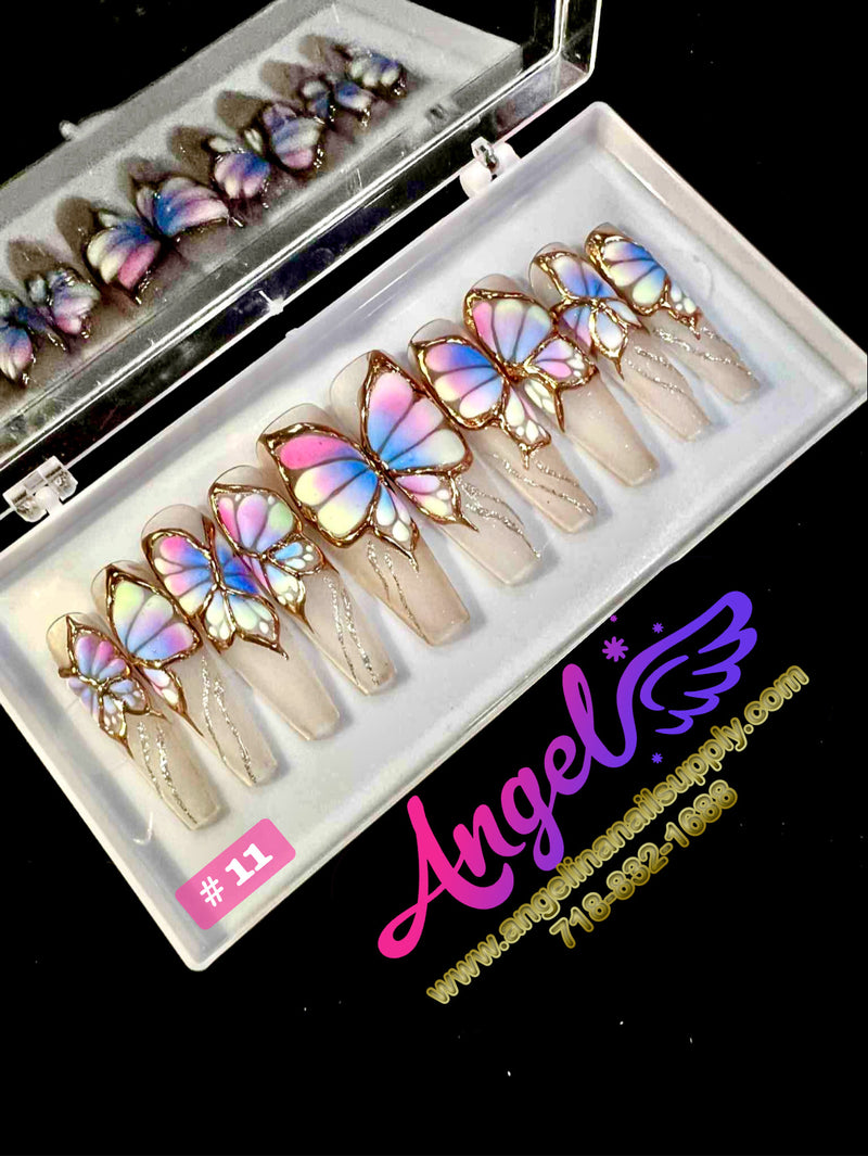 Angelina Handmade Custom Press-On | Long Nail Design #001-#029