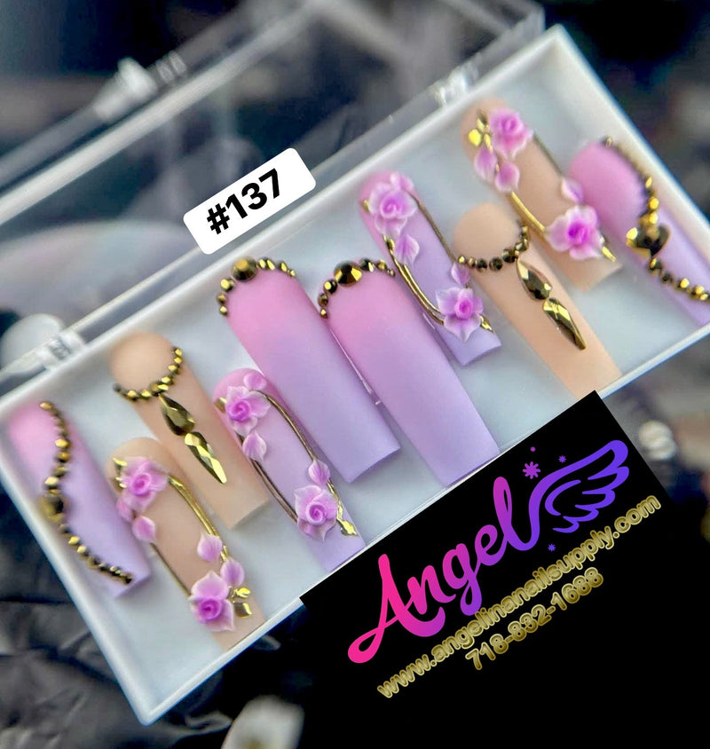 Angelina Handmade Custom Press-On | Long Nail Design #137
