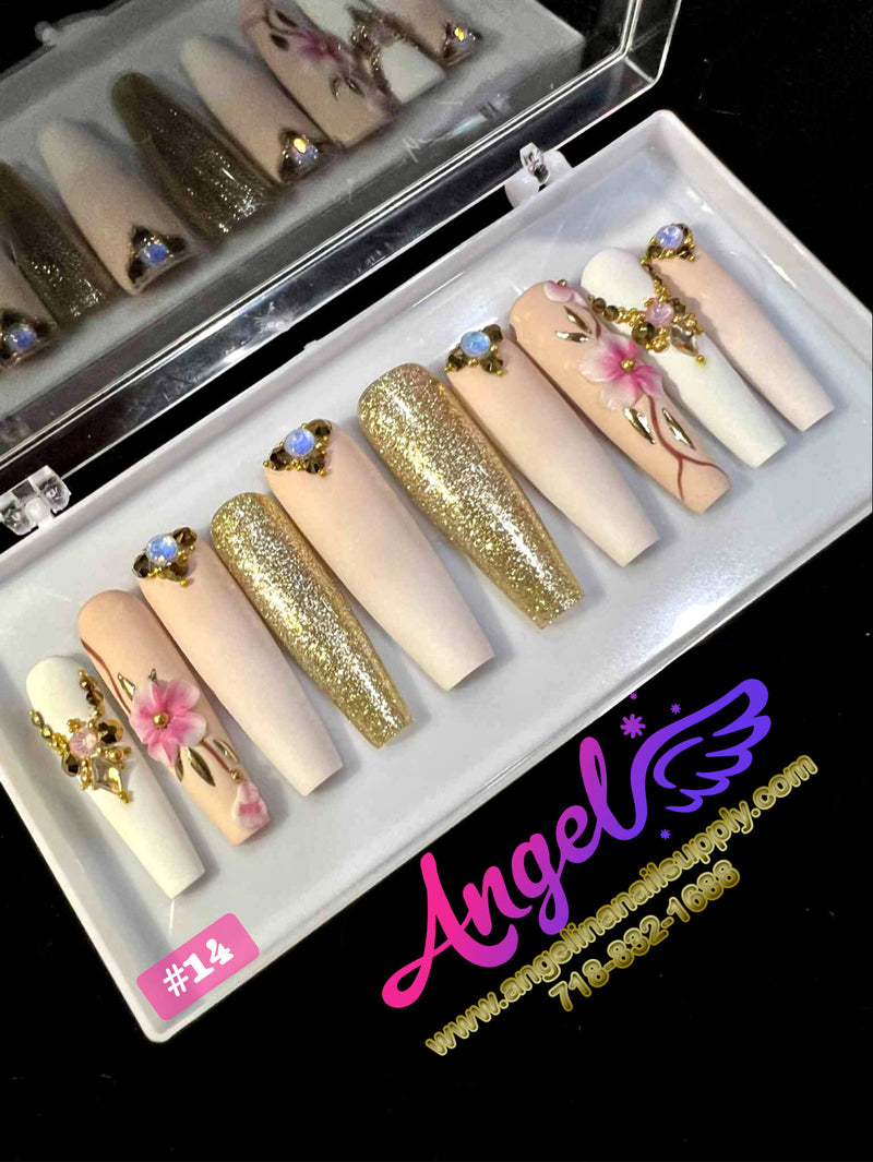 Angelina Handmade Custom Press-On | Long Nail Design #001-#029