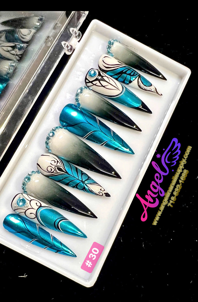 Angelina Handmade Custom Press-On | Long Nail Design #030-#059