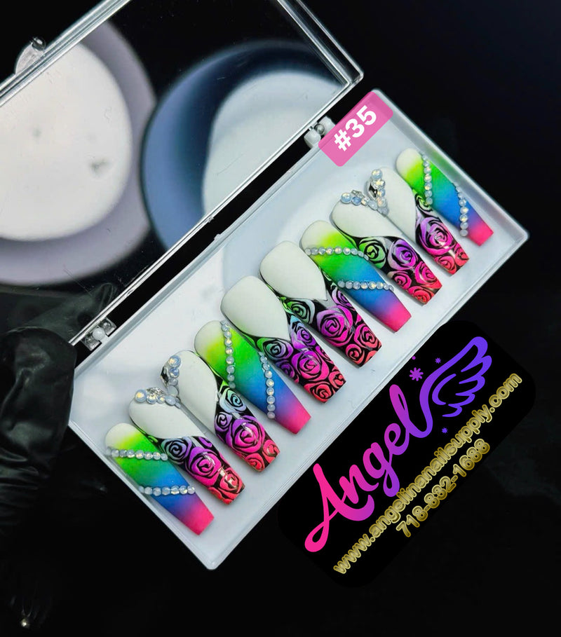 Angelina Handmade Custom Press-On | Long Nail Design #030-#059