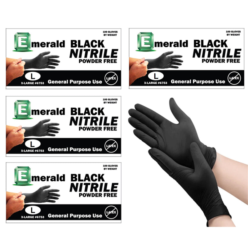 Emerald General Purpose Black Nitrile Gloves (Case/10boxes) - Size: Large
