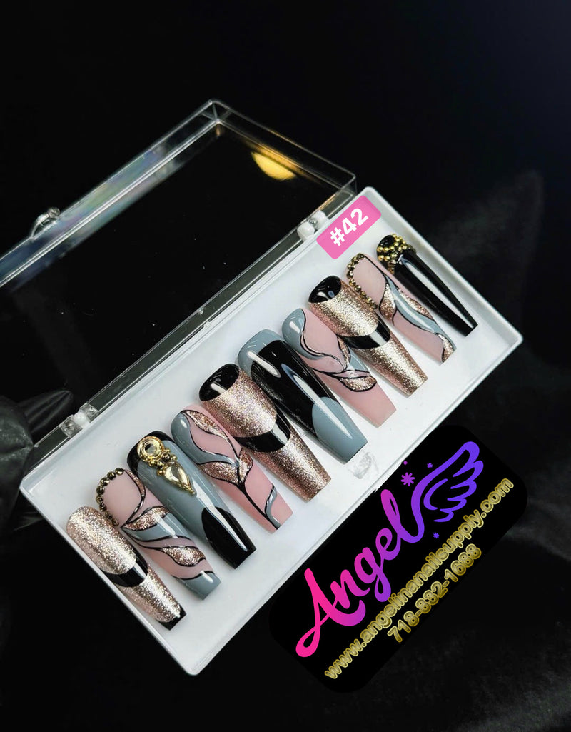 Angelina Handmade Custom Press-On | Long Nail Design #030-#059