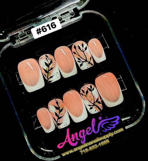Nail art display with '#616' code and 'Angel' brand name on a clear stand.