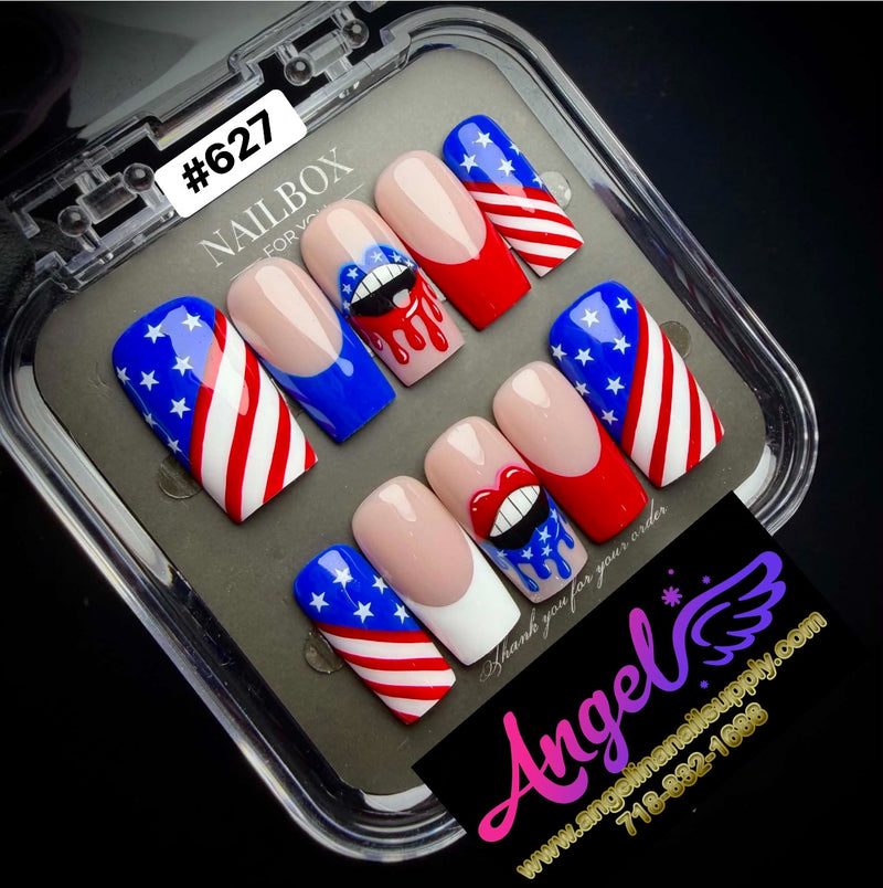 Angelina Handmade Custom Press-On Nails #627 – American Pop