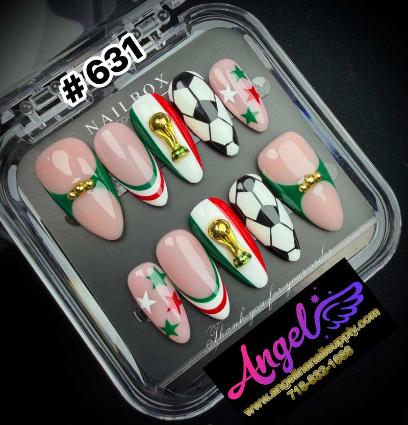 Angelina Handmade Custom Press-On Nails #631 – Soccer Spirit
