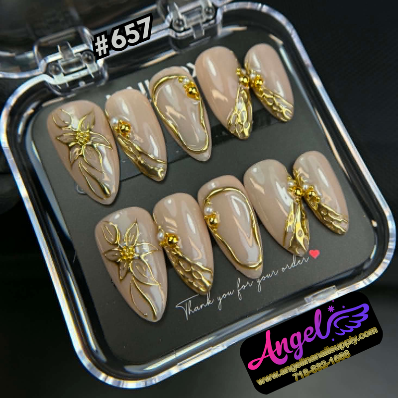 Angelina Handmade Custom Press-On #0657 - Golden Botanical