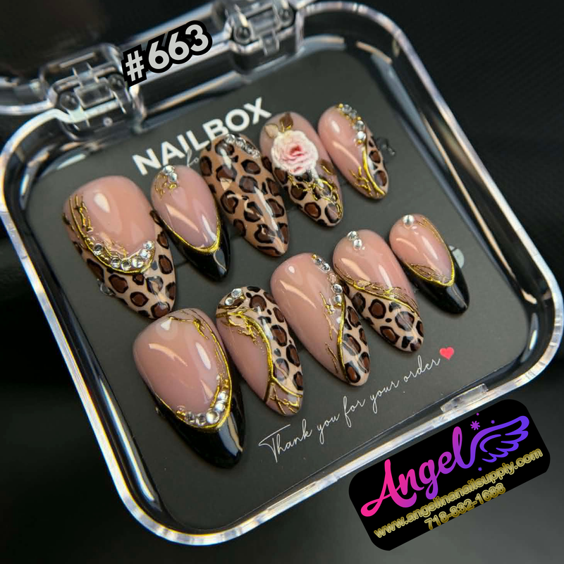 Angelina Handmade Custom Press-On #0663 - Rosewood Safari