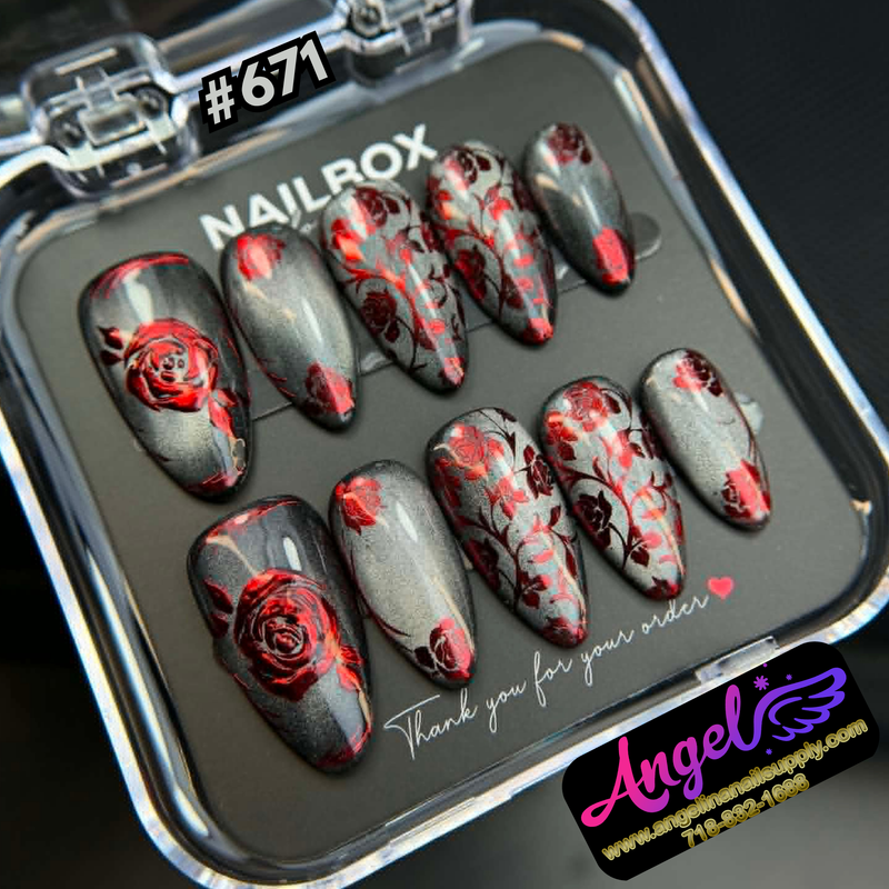 Angelina Handmade Custom Press-On #0671 - Crimson Rose