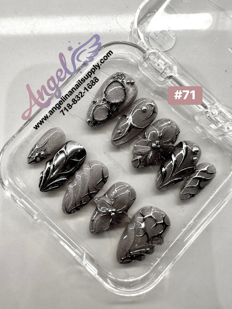 Angelina Handmade Custom Press-On Nails #060-#089 Christmas Red Glitter, Snowflake Holiday Design, Winter Press-On Nail Set