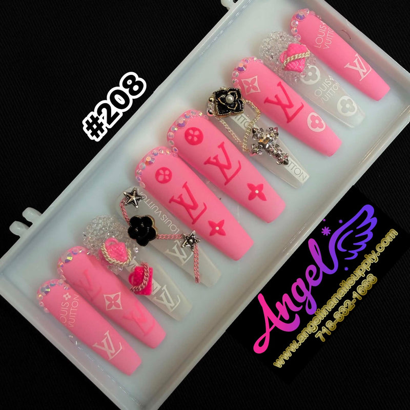 Angelina Handmade Custom Press-On | Long Nail Design #208 - Pink Luxe