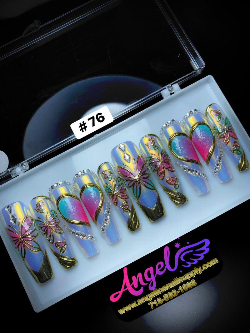 Angelina Handmade Custom Press-On | Long Nail Design #060-#089