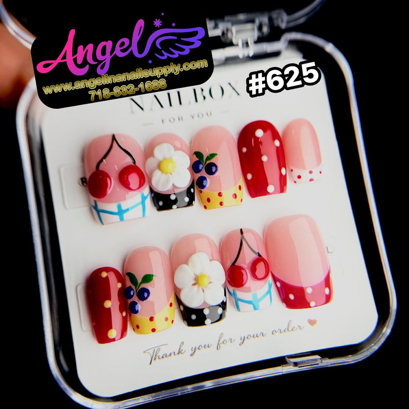 Angelina Handmade Custom Press-On Nails #625 - Cherry Picnic