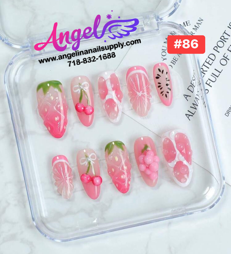 Angelina Handmade Custom Press-On Nails #060-#089 Christmas Red Glitter, Snowflake Holiday Design, Winter Press-On Nail Set