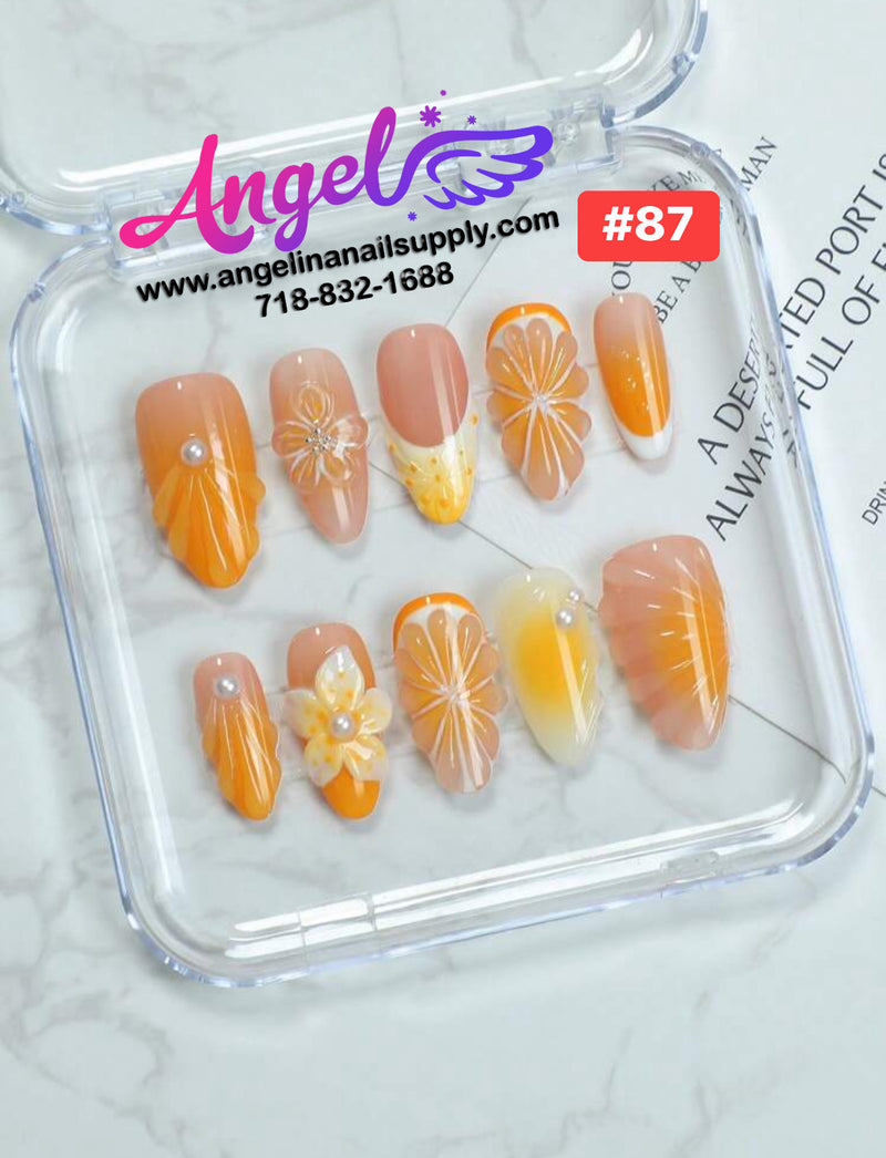 Angelina Handmade Custom Press-On Nails #060-#089 Christmas Red Glitter, Snowflake Holiday Design, Winter Press-On Nail Set