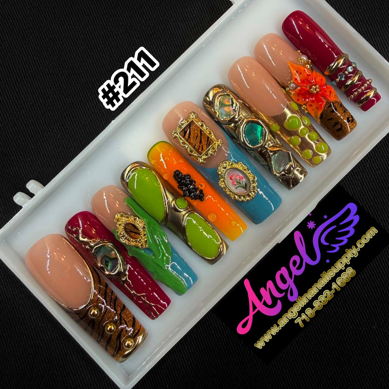 Angelina Handmade Custom Press-On | Long Nail Design #211 - Color Clash