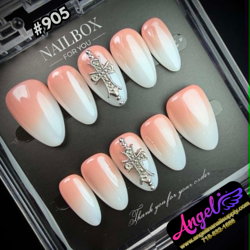 Angelina Handmade Custom Press-On #0905 - Blush Cross