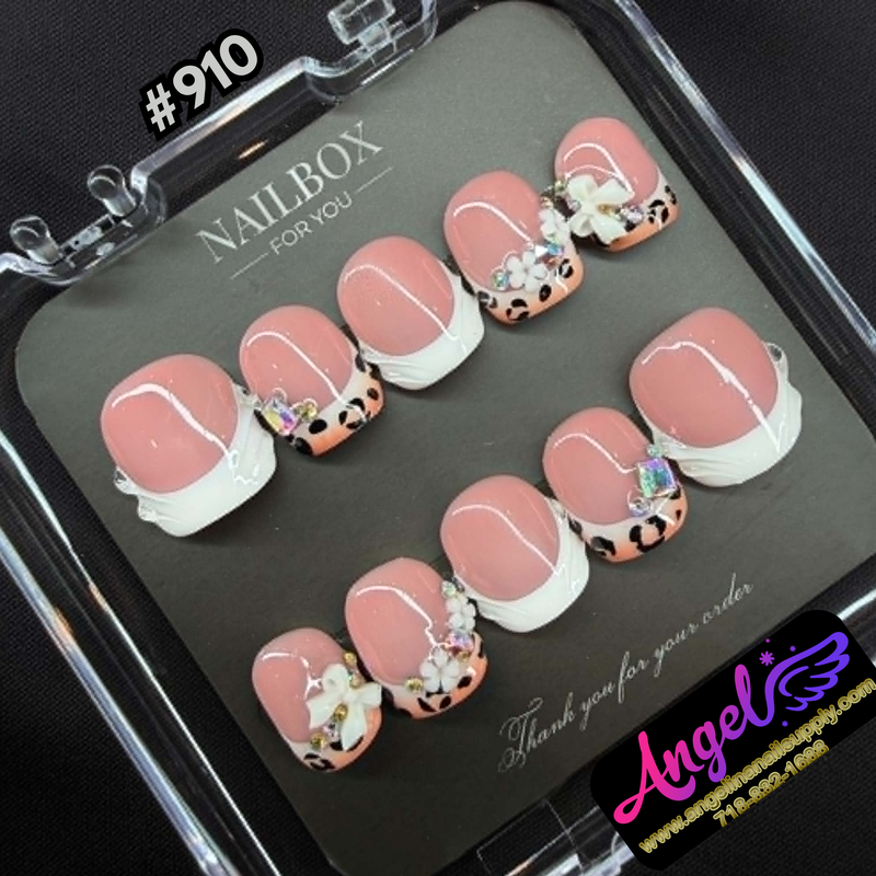 Angelina Handmade Custom Press-On #0910 - Blush Bow Affair