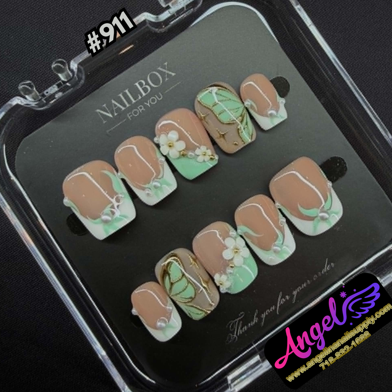 Angelina Handmade Custom Press-On #0911 - Mint Gardenia