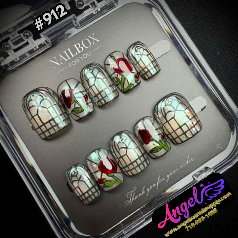Angelina Handmade Custom Press-On #0912 - Rose Stained Glass