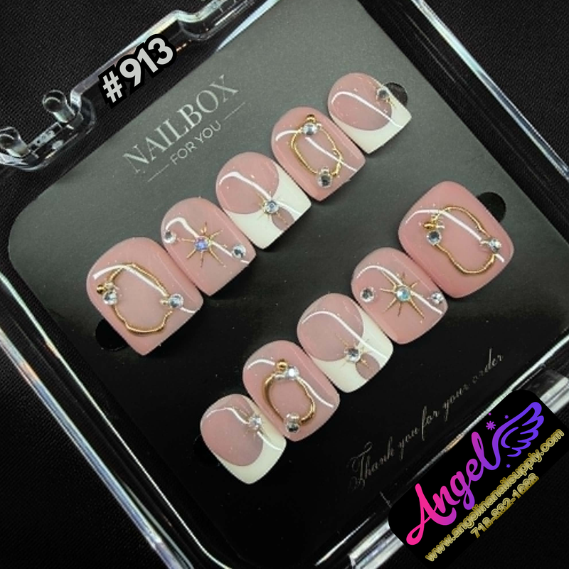 Angelina Handmade Custom Press-On #0913 - Pink Jewel