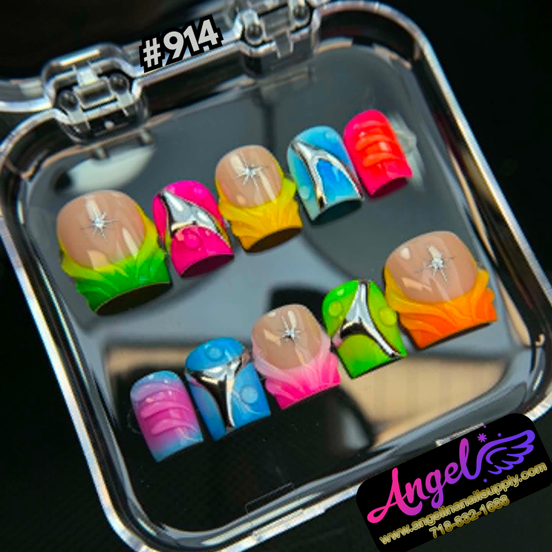 Angelina Handmade Custom Press-On #0914 - Y2K Neon Pop