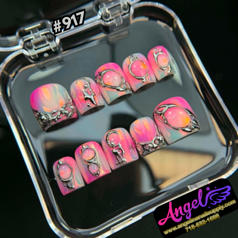 Angelina Handmade Custom Press-On #0917 - Pink Chrome