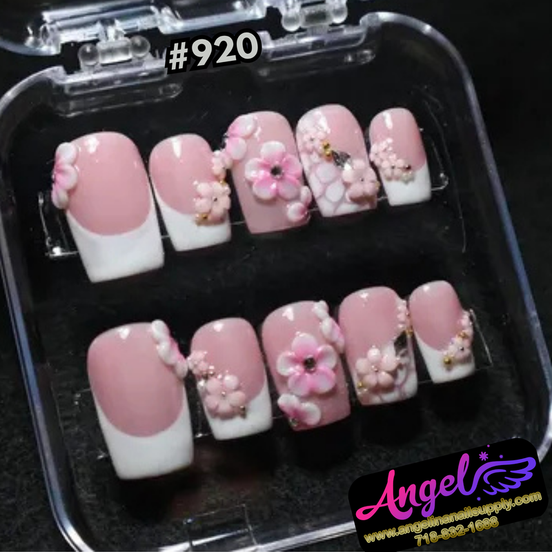 Angelina Handmade Custom Press-On #0920 - Pink Blossom Bouquet