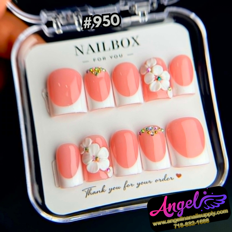Angelina Handmade Custom Press-On #0950 - Coral Daisy