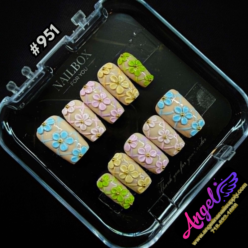 Angelina Handmade Custom Press-On #0951 - Pastel Garden