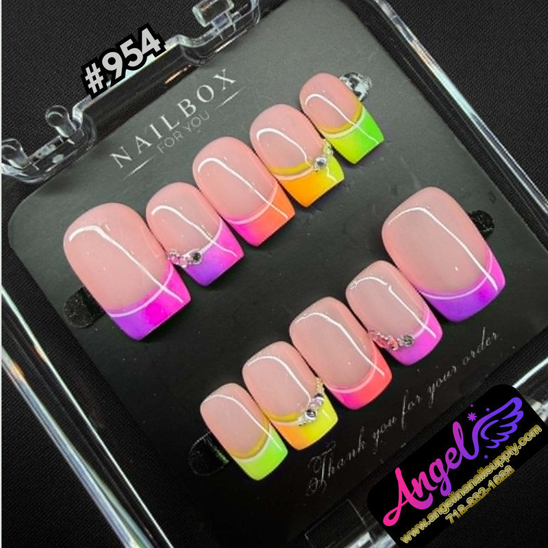 Angelina Handmade Custom Press-On #0954 - Neon Rainbow