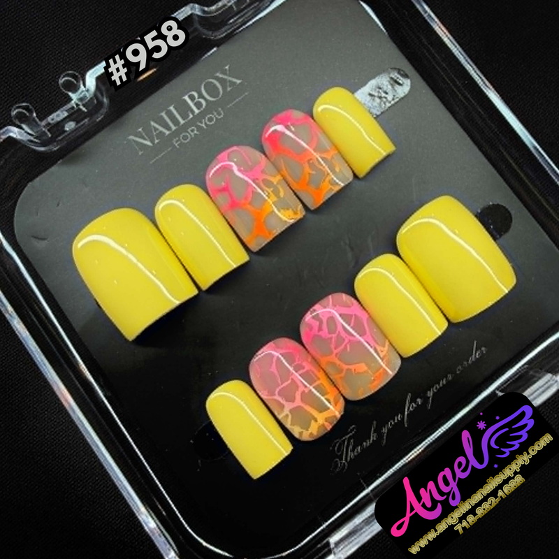 Angelina Handmade Custom Press-On #0958 - Neon Crackle