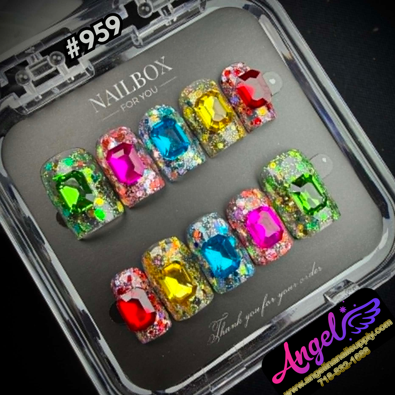 Angelina Handmade Custom Press-On #0959 - Rainbow Jewel