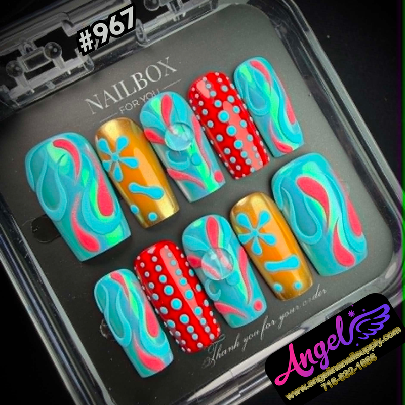 Angelina Handmade Custom Press-On #0967 - Turquoise Groove