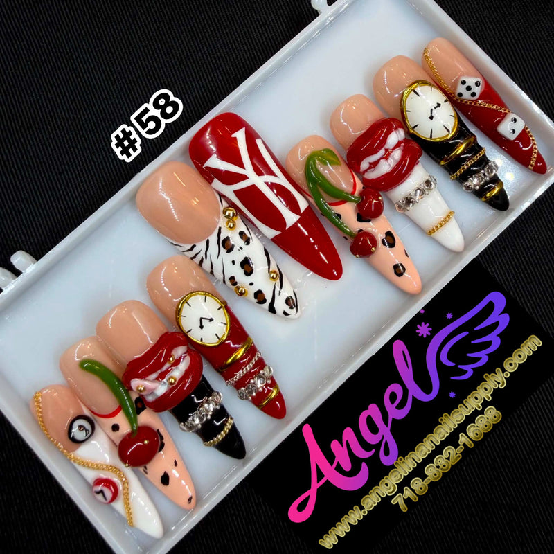 Angelina Handmade Custom Press-On Long Nail Design #030-#059