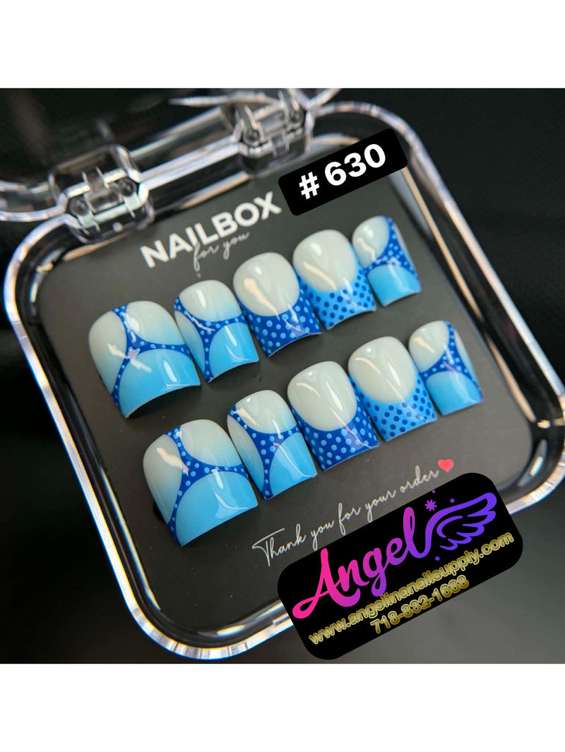 Angelina Handmade Custom Press-On | #630 - Blue Polka