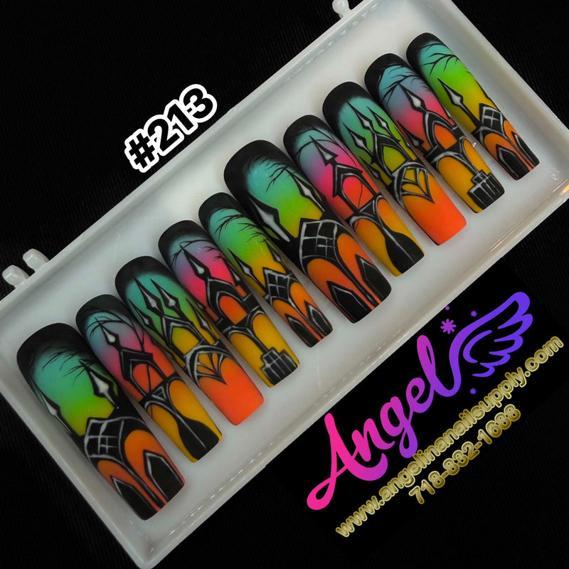 Angelina Handmade Custom Press-On | Long Nail Design #213 - Neon Mosaic