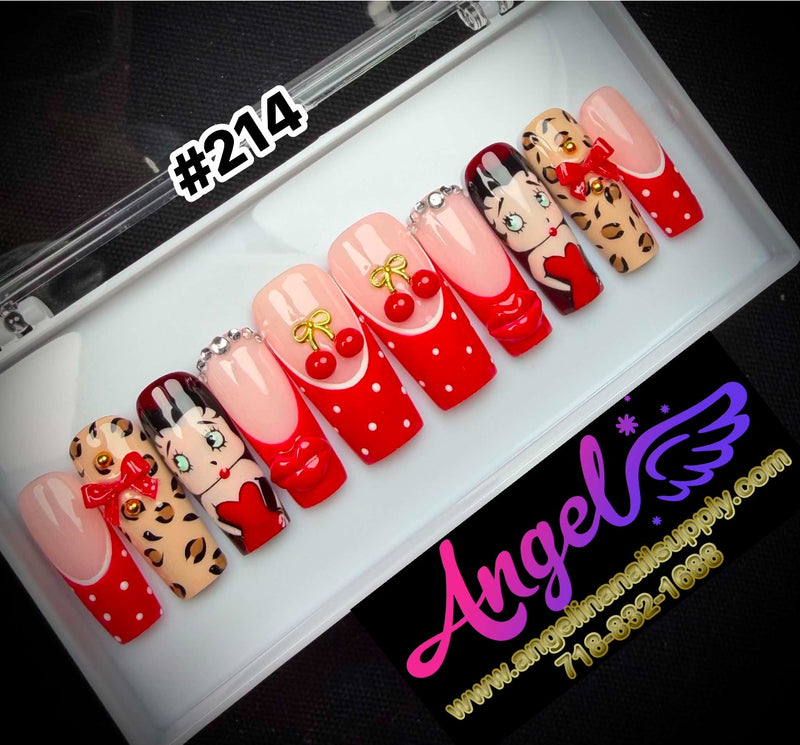 Angelina Handmade Custom Press-On | Long Nail Design #214 - Cherry Doll