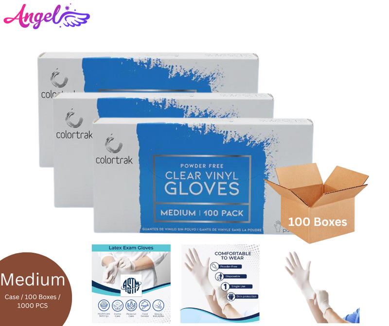 Găng tay nhựa Vinyl trong suốt Colortrak | Kích thước: Trung bình (Hộp/10 hộp)