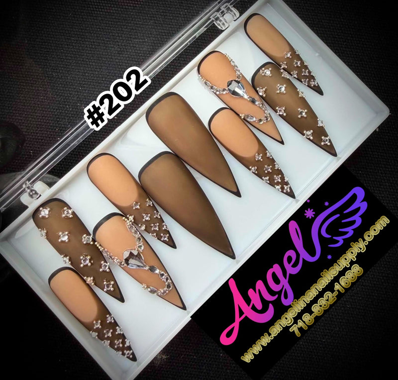 Angelina Handmade Custom Press-On | Long Nail Design #202 - Cocoa Noir