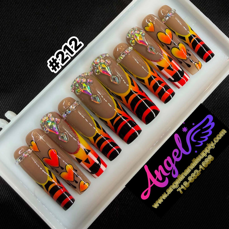 Angelina Handmade Custom Press-On | Long Nail Design #212 - Pumpkin Heart