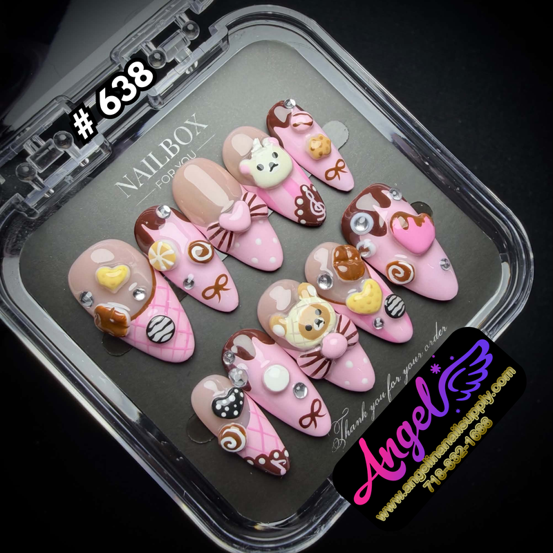 Angelina Handmade Custom Press-On | #638 - Teddy’s Sweet Café