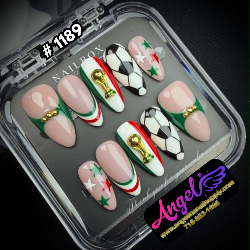 Angelina Handmade Custom Press-On Nails #1189 – Soccer Spirit