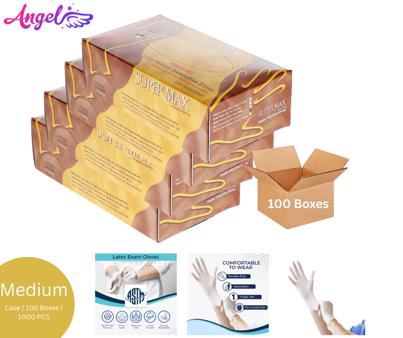 Super Max Latex Gloves Powder Free (Medium - Case/10 boxes)