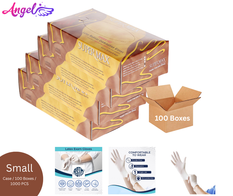 Super Max Latex Gloves Powder Free (Small - Case/10 boxes)
