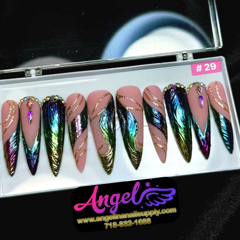 Angelina Handmade Custom Press-On | Long Nail Design 001-029 - Angelina Nail Supply NYC