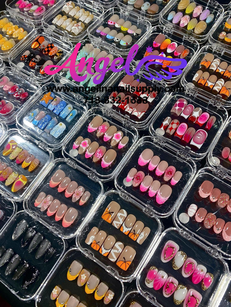 Angelina Handmade Custom Press-On Nails #060-#089 Christmas Red Glitter, Snowflake Holiday Design, Winter Press-On Nail Set